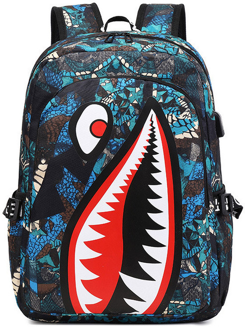 2026 專供 小學生兒童書包 鯊魚個性圖案印花 大容量輕便簡約背包