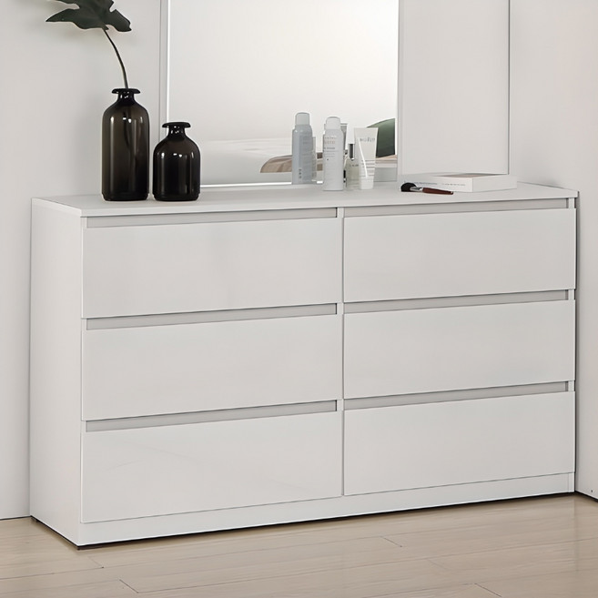 빅로드가구 헤이즈 하이그로시 와이드3단 서랍장, 화이트(무광), 6개