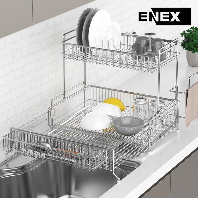 에넥스 올스텐 304 확장형 2단 식기건조대 설거지건조대 물빠짐 그릇 정리대