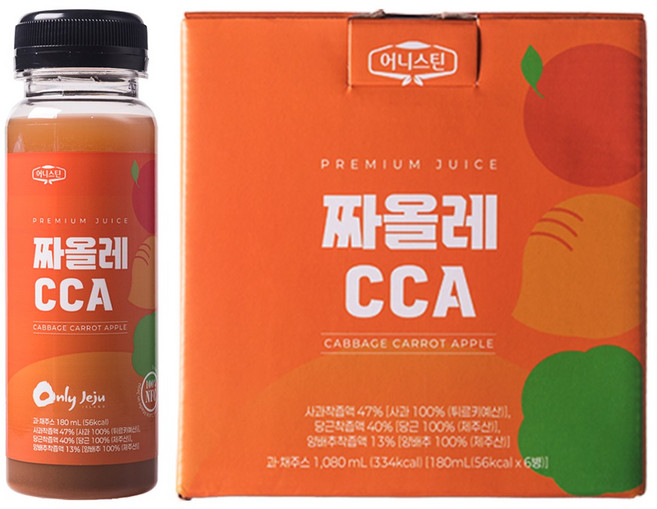 짜올레 CCA주스 까주스 착즙주스 양배추 제주당근 사과 원액100% 냉동주스, 6개, 180ml