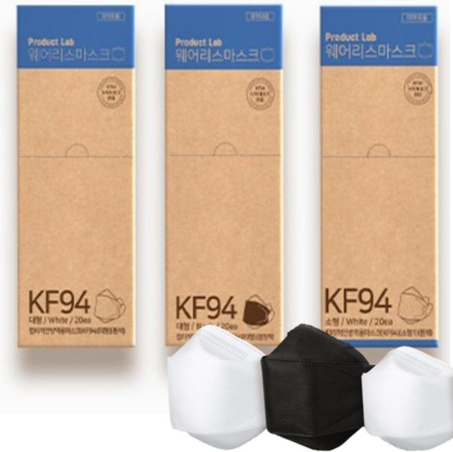 프로덕트랩 웨이리스 KF94 마스크 (화이트 블랙 소형), 5박스, 20매