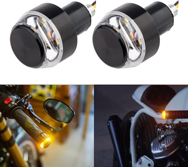 큐유엔 2 PCS 모터사이클 핸들바 엔드 LED 조명 원형 듀얼 컬러 턴 시그널 및 러닝 라이트 12V 사이드 마커 방향 지시등 유니버설 액세서리화이트에서 옐로우, White to Yellow