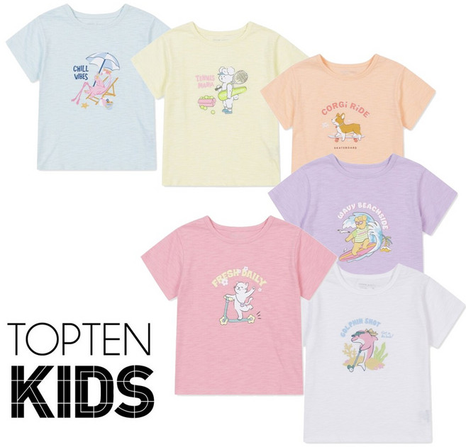 탑텐키즈 여름 신제품 여아 얇고 시원한 순면 반팔 그래픽 티셔츠