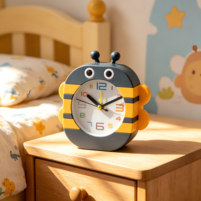 FlySwept 꿀벌 탁상시계 무소음 인테리어 알람시계, 노란색