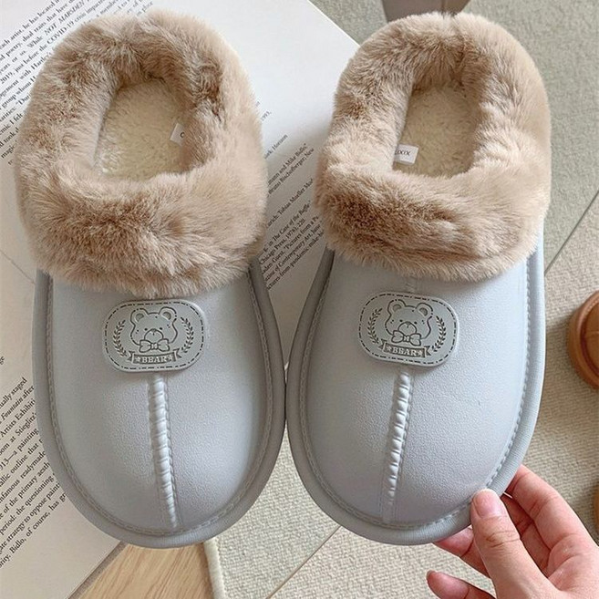 Neirny 여성 뽀글이 털 슬리퍼 가을 겨울 곰돌이 통굽 미끄럼 방지 커플 기모 방수 캐주얼 방한 실내화