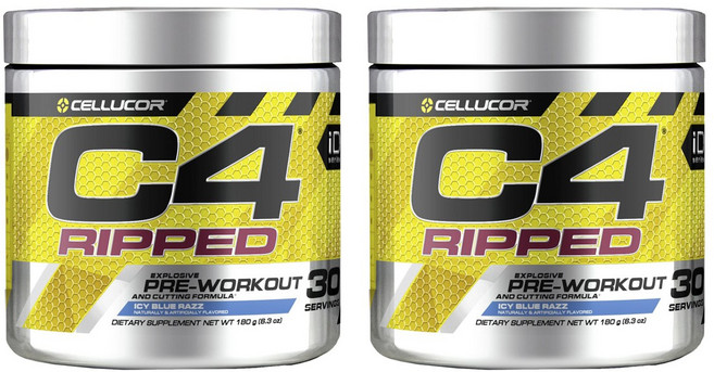 CELLUCOR C4 Ripped增肌健身蛋白粉 Ice Blue Razz款, 2罐, 180克