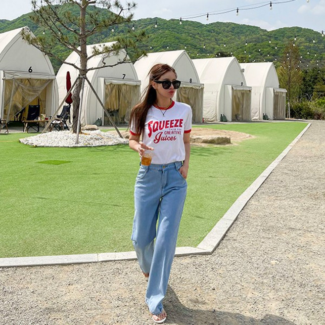 난닝구 여성용 파켈트 나염 배색 반팔 티셔츠