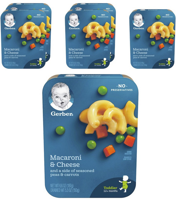 거버 마카로니 & 치즈 면 어린이 식품 187g, 6개