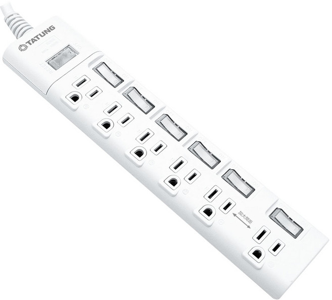 TATUNG 大同 7開6插3P 電源延長線 1.8米 台灣BSMI認證 R3D005, 14x36.5x4, 1個