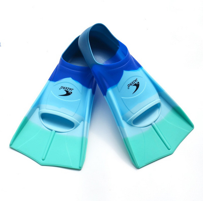 JAZERO 矽膠短蛙鞋 游泳訓練腳蹼 成人兒童款 舒適防滑, 彩藍色,XS (內長19-21CM)