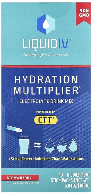 리퀴드IV 하이드레이션 멀티플라이어 전해질 드링크 믹스 딸기 10 스틱팩 0.56 oz 16 g 각각, 1개, 160g - 쿠팡