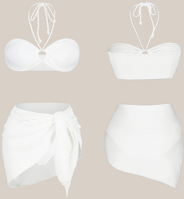 모노소울 자동몸매보정 츄잉 3피스 홀터 비키니 수영복 세트, 화이트 ( 아이보리아닌 새하얀 하얀색 ), M (44반~55반)