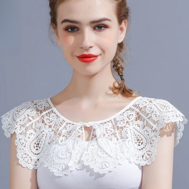 펀칭 레이스 케이프 여성 페이크 넥 칼라 장식 칼라