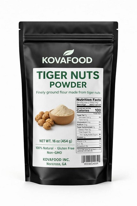 Kovafood Organic Tiger Nuts 밀가루/파우더 (473.2ml/16온스) 슈퍼 푸드. 가볍게 로스팅 | 체질 I 타이거넛 섬유질과 비타민이 매우 풍부함 낮은, Kovafood Organic Tiger Nuts 밀가, 454g