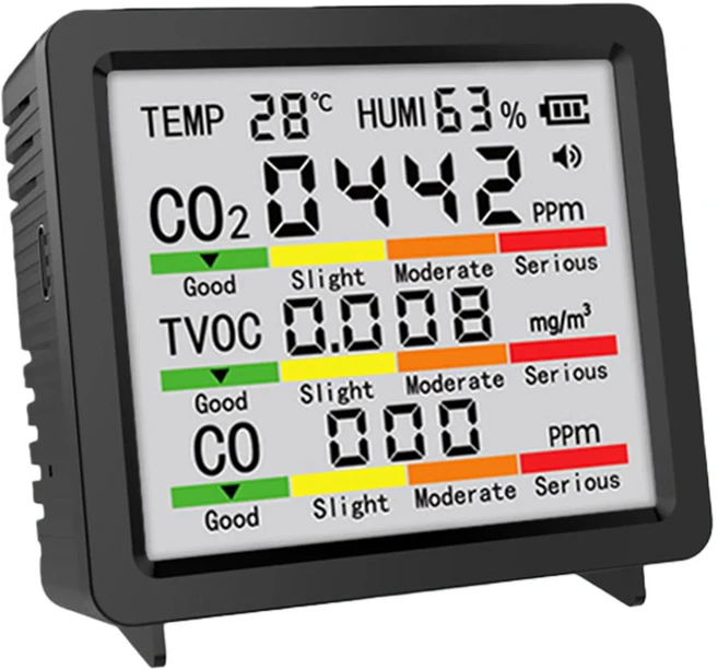 호환 휴대용 스마트 공기질 측정기 TVOC 온도 습도 CO 감지 모니터 가정 호텔 사무실 차량용, 02 Black