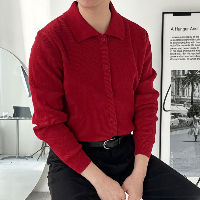 다이나믹피플 남자 오버핏 카라 니트 가디건 워셔블 카라넥 카디건