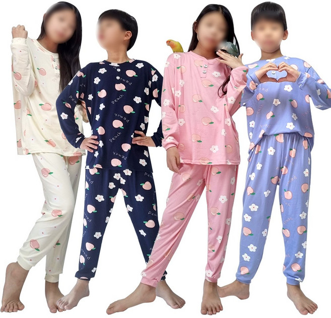 아동 유아 피치 사계절 잠옷 상하세트 사방스판 긴팔 신축성 실내복 부드러운원단 스판 캐릭터 파자마 키즈 주니어 학생 커플 가족 피치 편한잠옷 아동잠옷