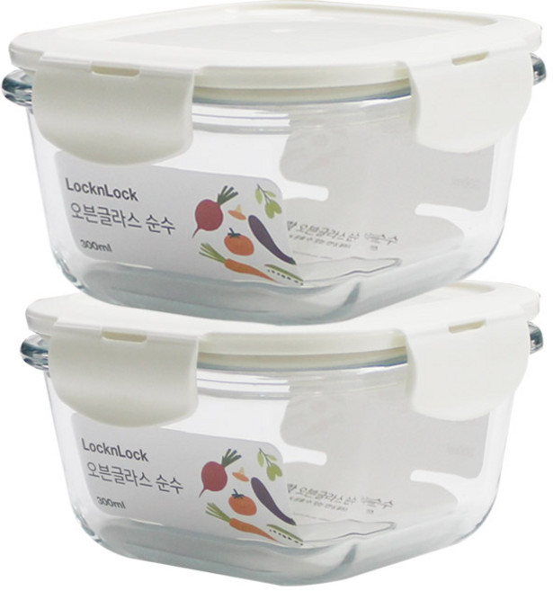 락앤락 유리밀폐용기 순수 오븐글라스 1+1 세트 글라스 내열유리 반찬통 전자레인지용기, 1세트, 오븐글라스 정사각 300ml 1+1