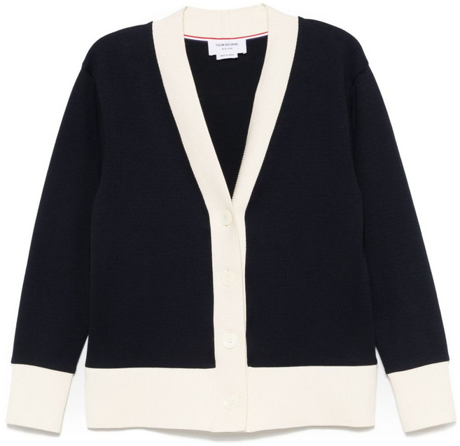 톰 브라운 V넥 콘트라스트 트리밍 가디건