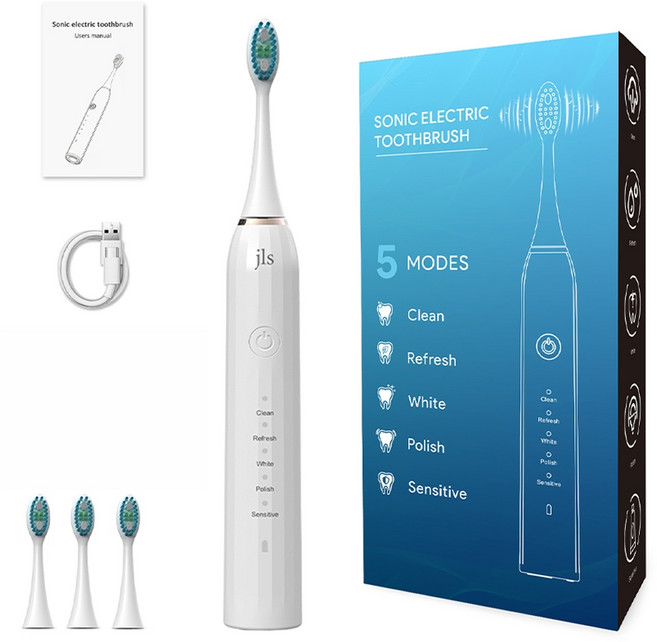 JLS 음파 전동 칫솔 + 칫솔모4개, 화이트, 1세트, M1