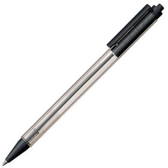 uni SN-80 New Liner 經典按壓透明筆桿原子筆, 1個, 黑色