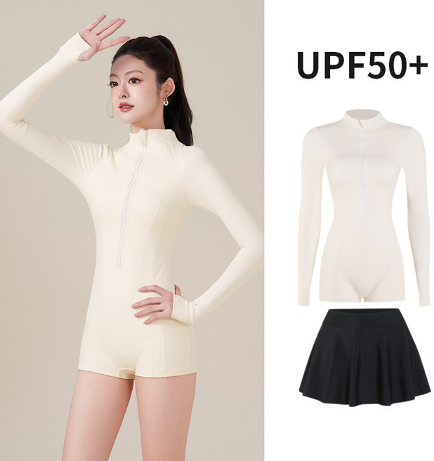 女士長袖防曬UPF50+連體衝浪游泳衣水母衣, L