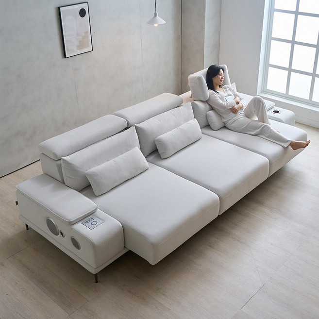 [에보니아] 알토 모션소파 리클라이너 전동슬라이딩 확장형 패브릭소파 고급형 4인용, 아이보리