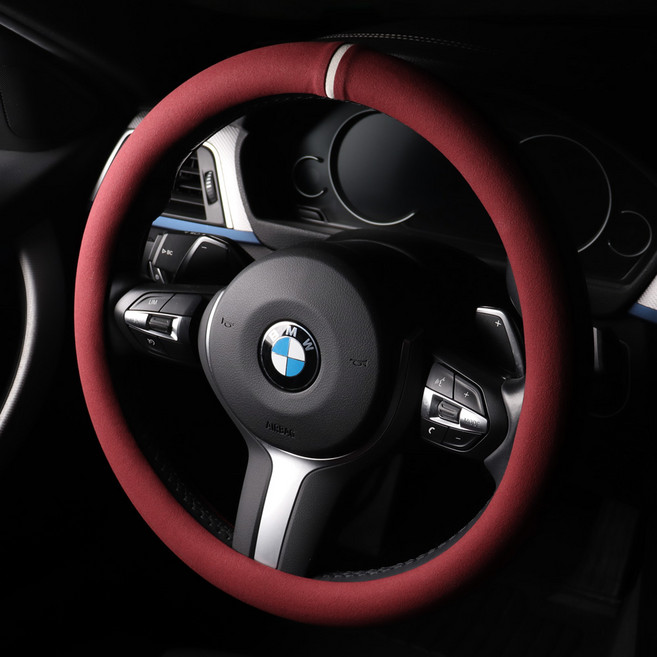 씨아트 샤무드 자동차 핸들커버 얇은 슬림한 겨울, 샤무드 핸들커버-와인레드