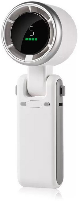 신형 야외 충전식 고속 휴대용 소형 선풍기 터빈 미니 접이식 휴대용 목걸이형 디지털 디스플레이 선풍기 저소음, 내장 배터리 2400mAh, 화이트