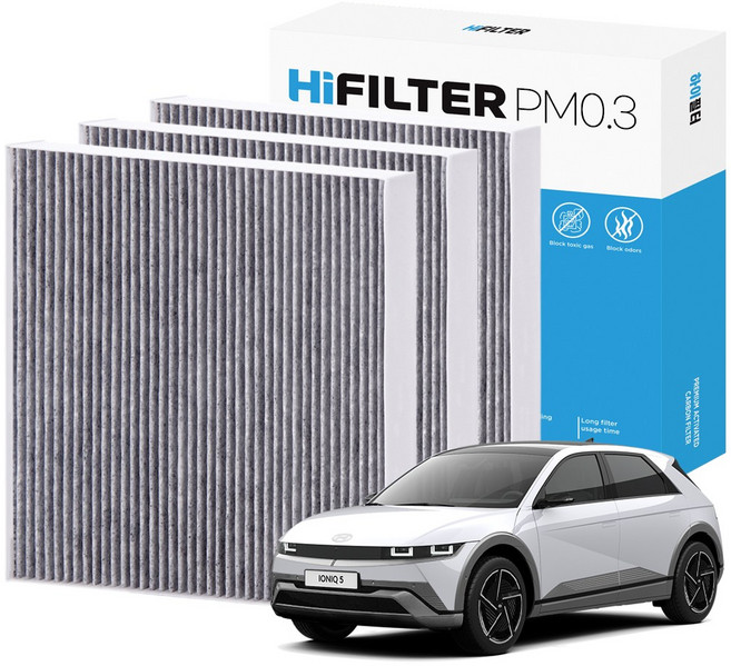 2+1 하이필터 PM 0.3 활성탄 자동차 에어컨 필터 현대, 3개, 더 뉴 아이오닉5 (1세대/NE PE) HI-L112