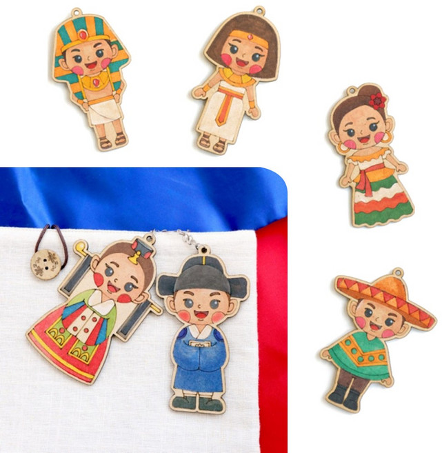 민화샵 다문화/직업/로마신화 우드세트/만들기재료/열쇠고리, 7.다문화(남아공), 1개