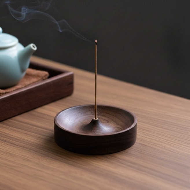 [신비로운 전통] 인센스 받침대 향받침대 향꽂이 향홀더 향거치대 호두나무 원목, 브라운