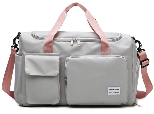 健身包 大容量 旅行包 獨立鞋倉 乾濕分離 瑜伽訓練包 待產包, 灰配粉, 1個