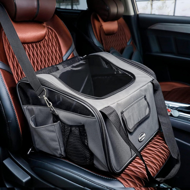 일본 품질 멍뭉스 반려동물 이동장 겸용 가방형 카시트, 1개, 회색