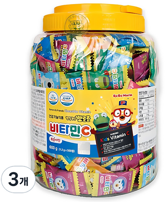 베베모린 뽀로로 비타민 C 복숭아맛, 500정, 3개