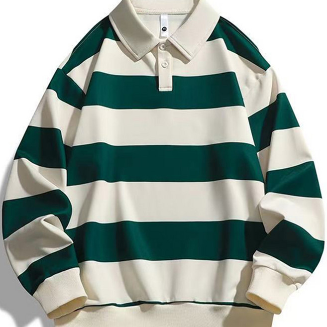 춘추 시즌 신상품 라펠 후드티 오버핏 스트라이프 헤비웨이트 패턴 헤비웨이트 무드업 남성용 라펠 긴팔 무드업 티셔츠 3컬러