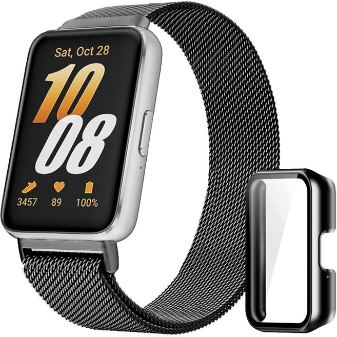 아이비온 갤럭시핏3 밀레니즈 메탈 스트랩 + 풀커버 케이스, 딥블랙