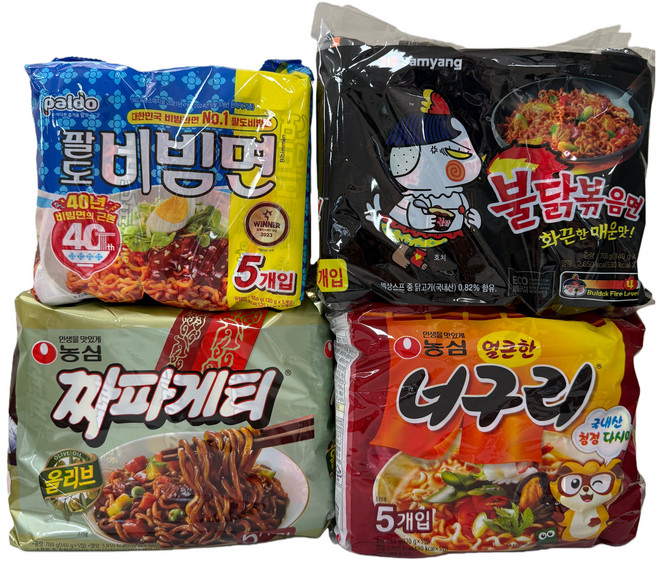 (장우)봉지라면! 농심짜파게티5입+농심 얼큰너구리5입+삼양 불닭볶음면5입+팔도 비빔면5입, 20개