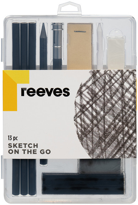 리브스 스케치 온더고 세트 13pc 연필 차콜스틱 찰필 사포 깍지 .지우개 및 선물용 케이스 포함 취미미술 크로키 스케치