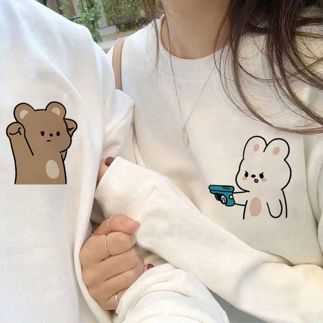 1+1 커플 맨투맨 봄가을 고급 기질 남녀 티셔츠 패션 데일리 긴팔티 루즈핏 슬림핏 상의 WMY