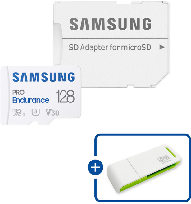 삼성전자 마이크로SD카드 PRO Endurance MB-MJ128KA/APC + 이엘 연두 카드 리더기 USB2.0 2in1, 1개