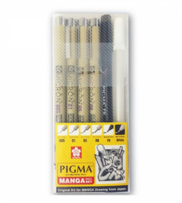 사쿠라 피그마 펜세트 마이크론 젤리롤 만화그리기용키트 6본세트 블랙세트6본세트 일러스트 만화 제도 전문가용펜 SAKURA PIGMA MICROM 워터프루프펜, 사쿠라 피그마 만화그리기키트 6본 망가세트