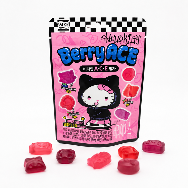 Seoju 韓國BERRY ACE Hello Kitty 維他命綜合莓果軟糖, 42g, 1個