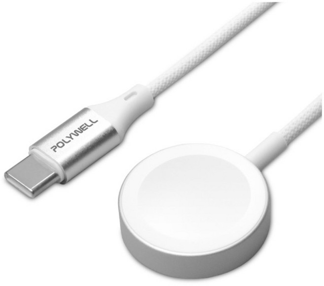 POLYWELL Type-C 磁吸無線充電線 適用 Apple Watch, 1米, APPLE WATCH 編織充電線-1米