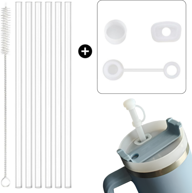 비바프 스탠리 스타벅스 텀블러 호환 트라이탄 빨대 + 세척솔 + 스토퍼 세트 887ml 1.18L, 1세트, 1세트