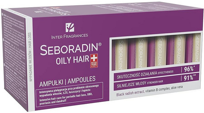 SEBORADIN 기름진 머리카락을 위한 Oil 오일y Ampoules Regeneration 수분 및 감소 살균 효과 보호 (14 x 5.5 ml) 227393