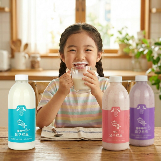 [20명 한정특가] 프리미엄 순유 플레인1L + 딸기1L 요구르트, 2개, 2L