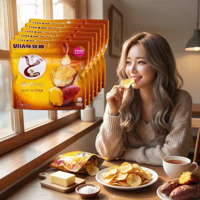 UHA 오사츠도키 소금버터 고구마칩 식이섬유 풍부 40g 6개