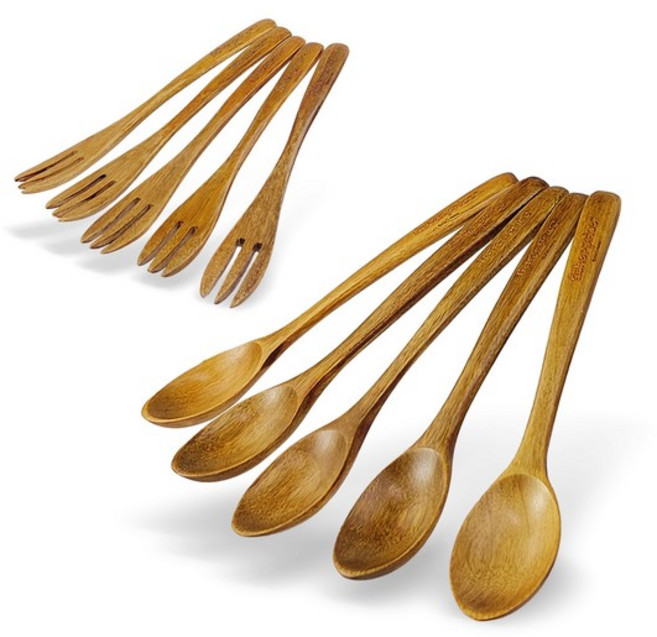 피셔프라이스 우드 조리도구 2종세트 야외스푼5P 야외포크5P 집들이 선물, 01. 야외스푼5P + 야외포크5P