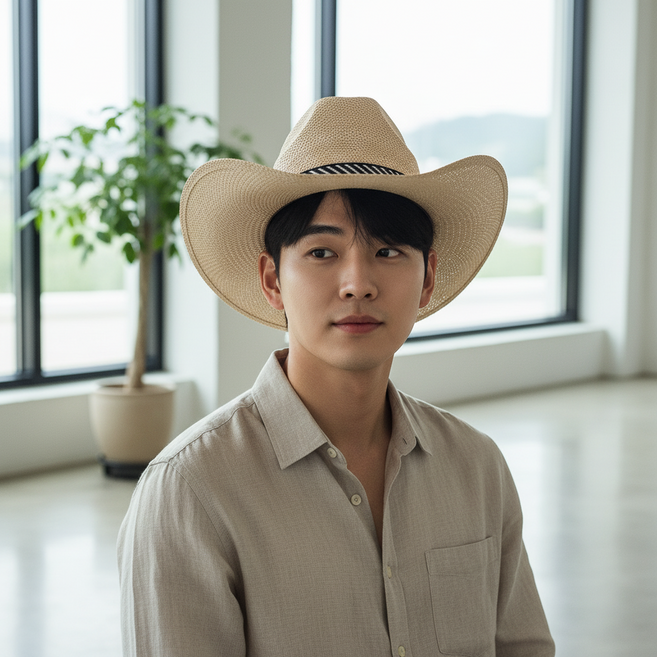 시원한 통기성 카우보이햇 남성 여름 스트로우 웨스턴 챙모자